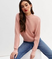 New Look Mid Pink Ribbed High Neck Crop Jumper